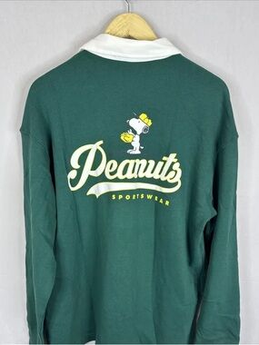 H&M Green Peanuts Sportswear Rugby Polo with White Collar